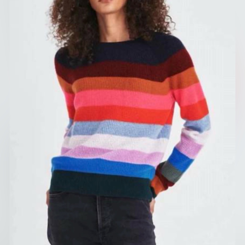 White + Warren Multicolor Striped Cashmere Sweater Large Euc
